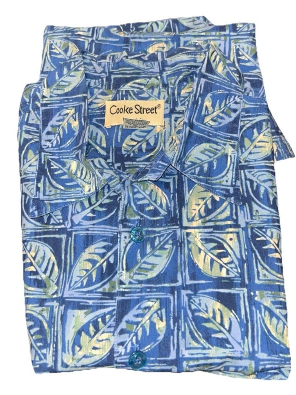 Cooke Street Men’s XL Blue Tropical Leaf Button-Up Shirt Cotton